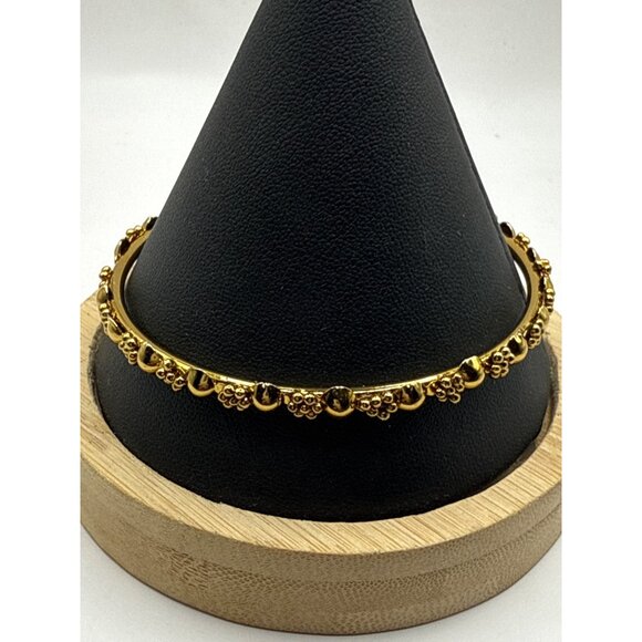 Gold-Tone Floral Beaded Bangle Bracelet Lightweight Elegant Design - Picture 5 of 6